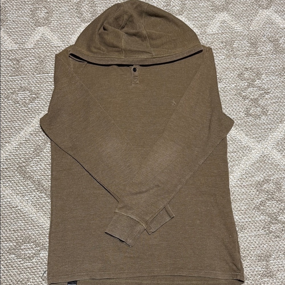 Volcom Brown Hooded Knit Sweater Relaxed Fit